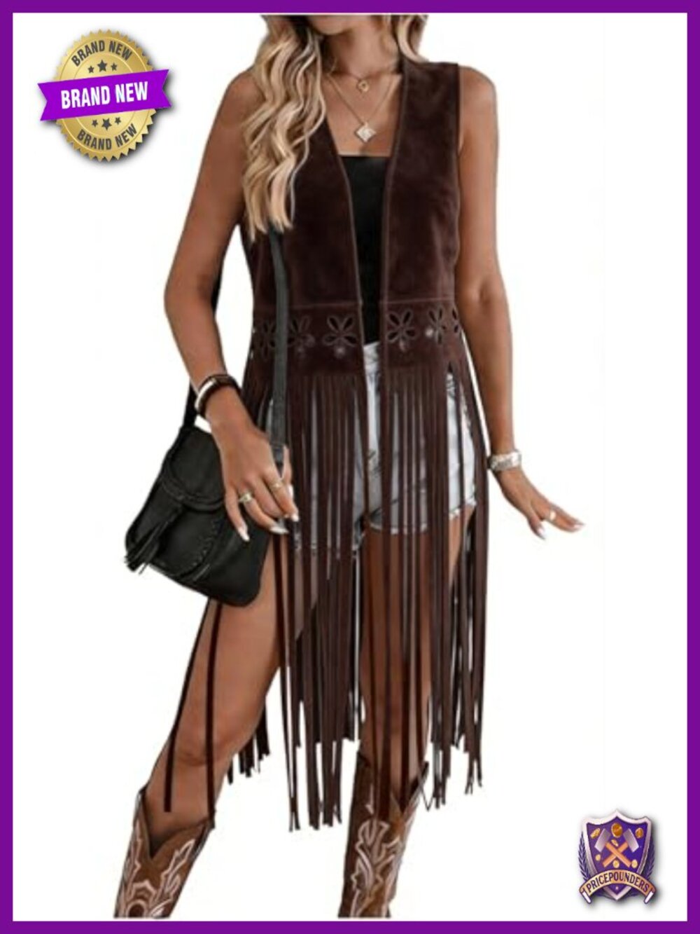 Faux Suede Fringe Vest Long Open Front Boho Cowgirl Cardigan